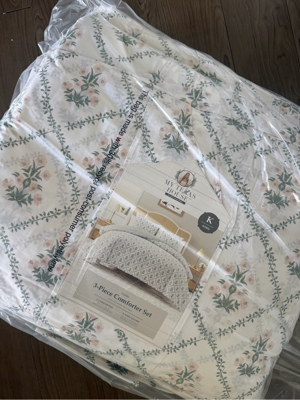 My Texas House King 3-Piece Comforter Set - White with Green & Pink Floral